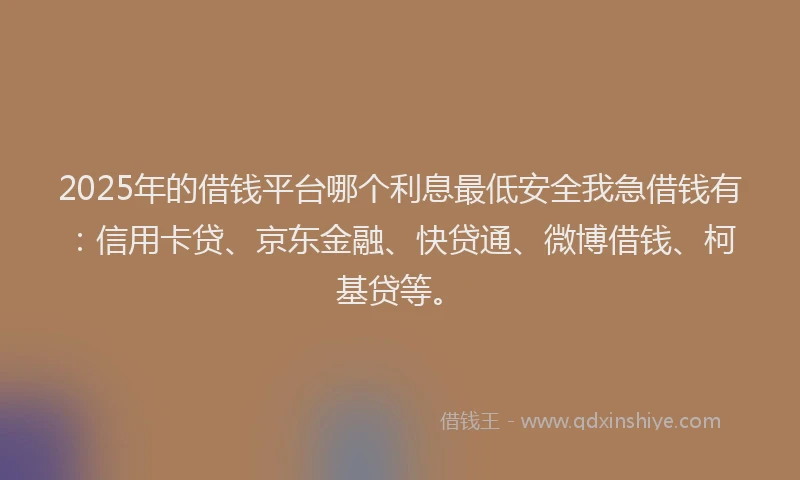 2025年的借钱平台哪个利息最低安全我急借钱有：信用卡贷、京东金融、快贷通、微博借钱、柯基贷等。