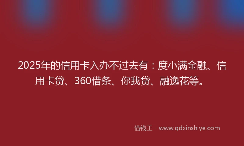 2025年的信用卡入办不过去有：度小满金融、信用卡贷、360借条、你我贷、融逸花等。