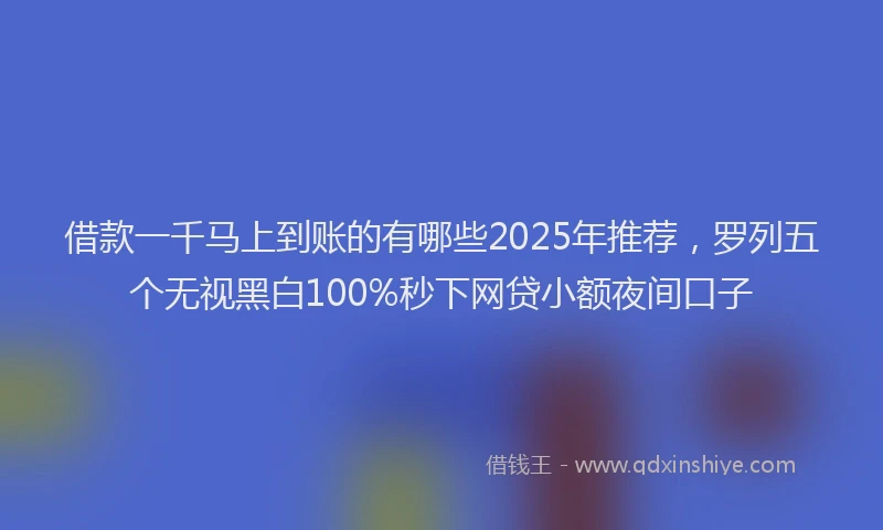 借款一千马上到账的有哪些2025年推荐，罗列五个无视黑白100%秒下网贷小额夜间口子