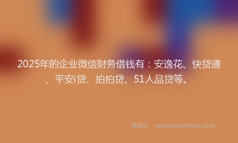 2025年的企业微信财务借钱有：安逸花、快贷通、平安i贷、拍拍贷、51人品贷等。