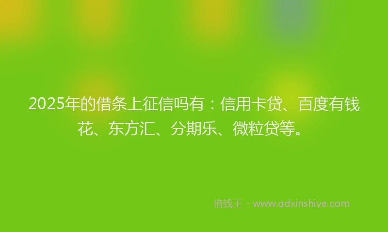 2025年的借条上征信吗有：信用卡贷、百度有钱花、东方汇、分期乐、微粒贷等。