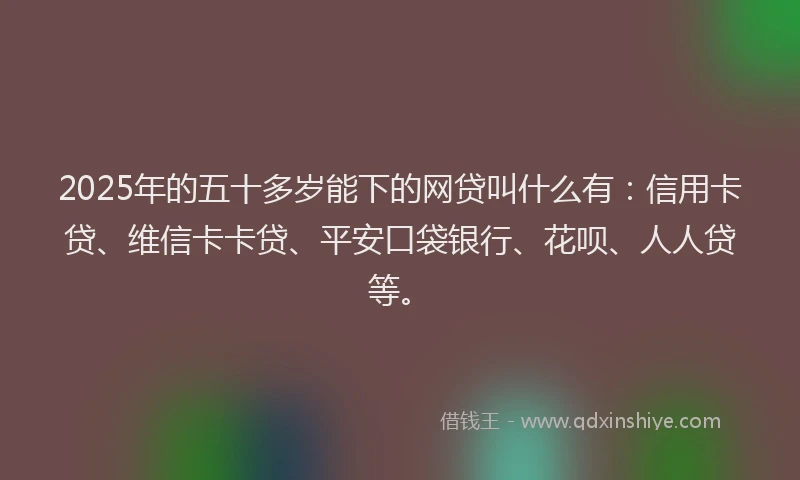 2025年的五十多岁能下的网贷叫什么有：信用卡贷、维信卡卡贷、平安口袋银行、花呗、人人贷等。