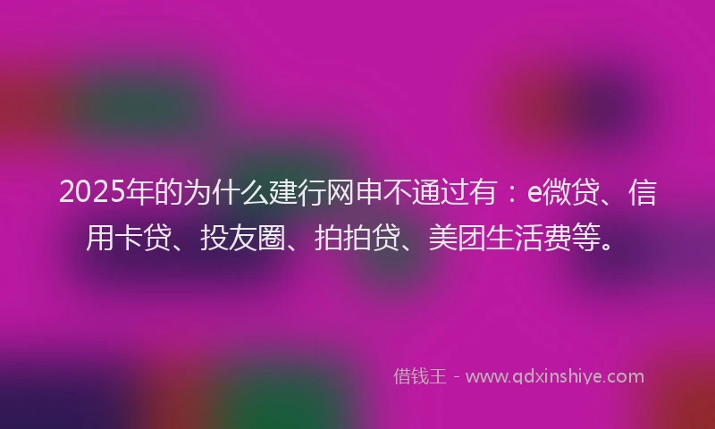 2025年的为什么建行网申不通过有：e微贷、信用卡贷、投友圈、拍拍贷、美团生活费等。