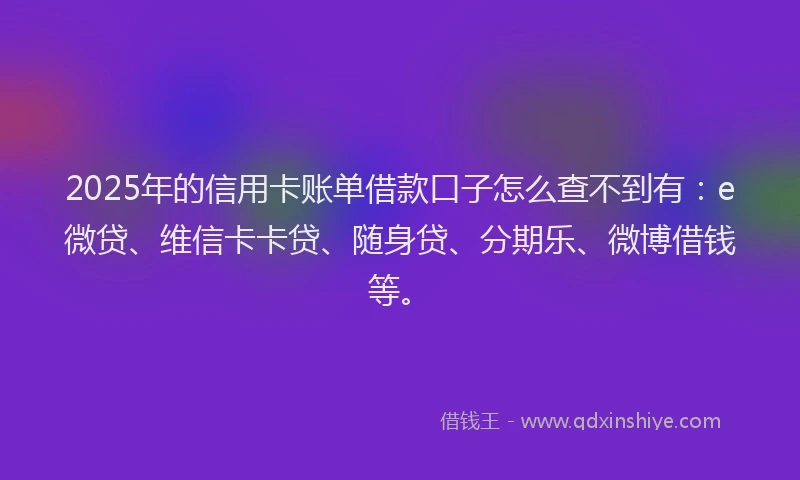 2025年的信用卡账单借款口子怎么查不到有：e微贷、维信卡卡贷、随身贷、分期乐、微博借钱等。