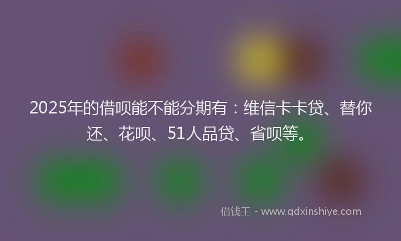 2025年的借呗能不能分期有：维信卡卡贷、替你还、花呗、51人品贷、省呗等。