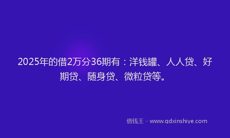 2025年的借2万分36期有：洋钱罐、人人贷、好期贷、随身贷、微粒贷等。