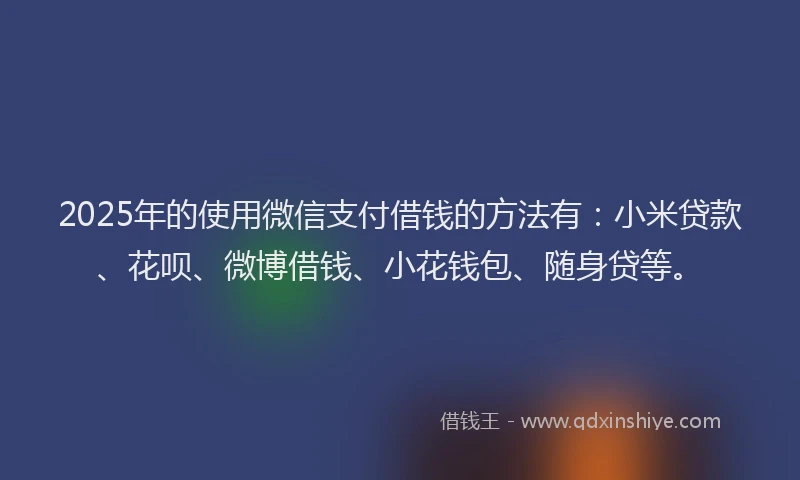 2025年的使用微信支付借钱的方法有：小米贷款、花呗、微博借钱、小花钱包、随身贷等。
