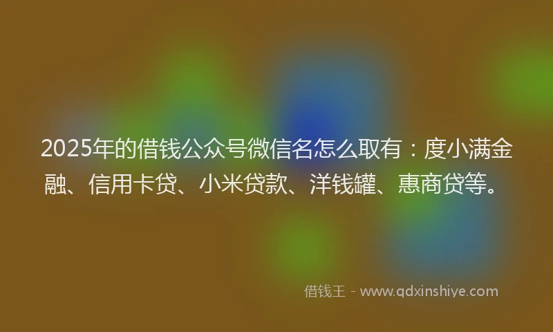 2025年的借钱公众号微信名怎么取有：度小满金融、信用卡贷、小米贷款、洋钱罐、惠商贷等。