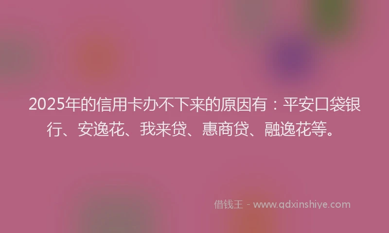 2025年的信用卡办不下来的原因有：平安口袋银行、安逸花、我来贷、惠商贷、融逸花等。