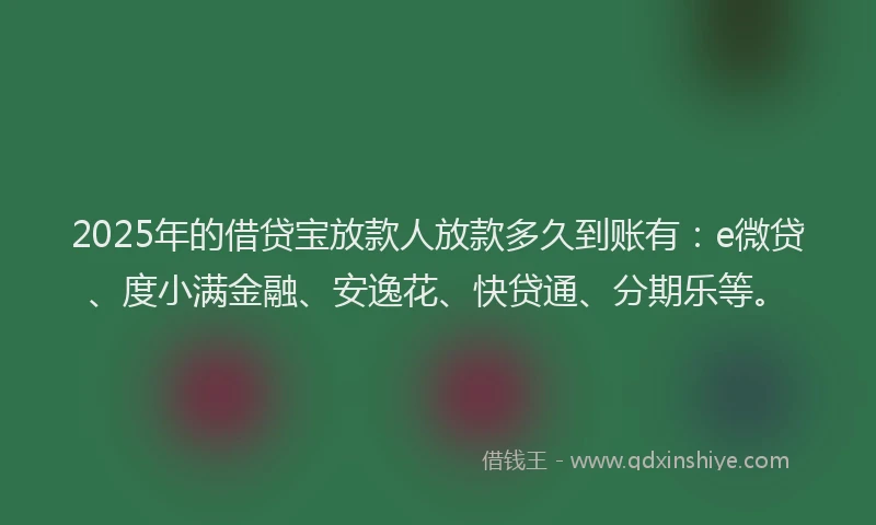 2025年的借贷宝放款人放款多久到账有：e微贷、度小满金融、安逸花、快贷通、分期乐等。