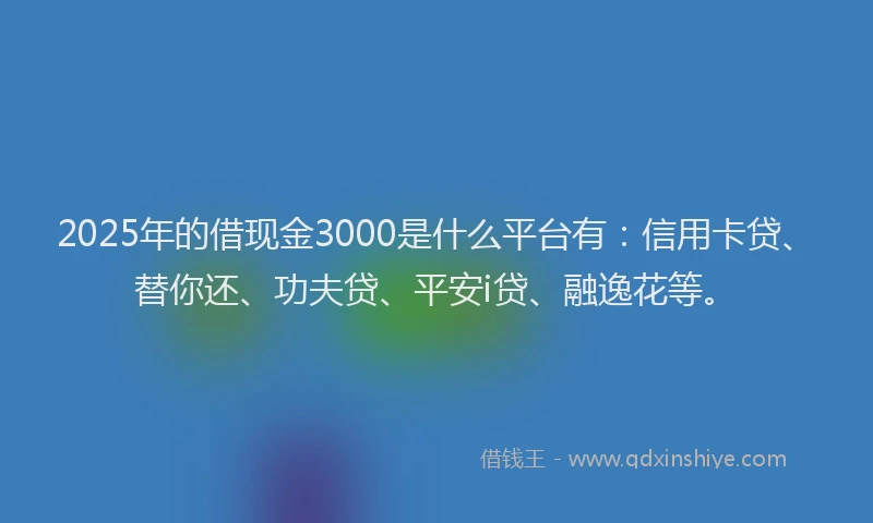 2025年的借现金3000是什么平台有：信用卡贷、替你还、功夫贷、平安i贷、融逸花等。
