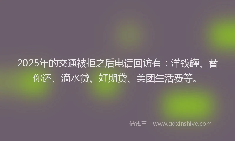 2025年的交通被拒之后电话回访有：洋钱罐、替你还、滴水贷、好期贷、美团生活费等。