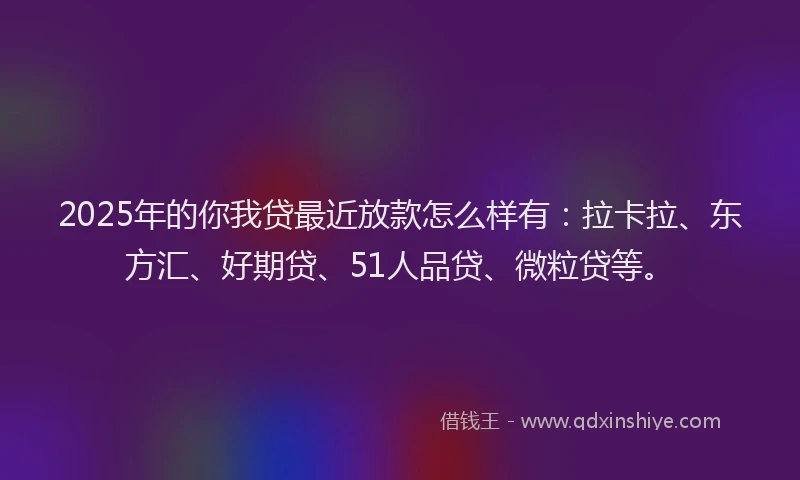 2025年的你我贷最近放款怎么样有：拉卡拉、东方汇、好期贷、51人品贷、微粒贷等。