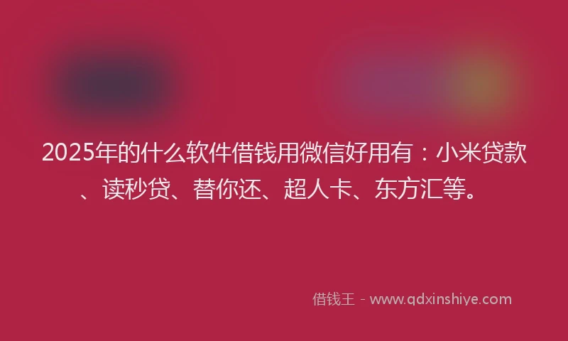 2025年的什么软件借钱用微信好用有：小米贷款、读秒贷、替你还、超人卡、东方汇等。