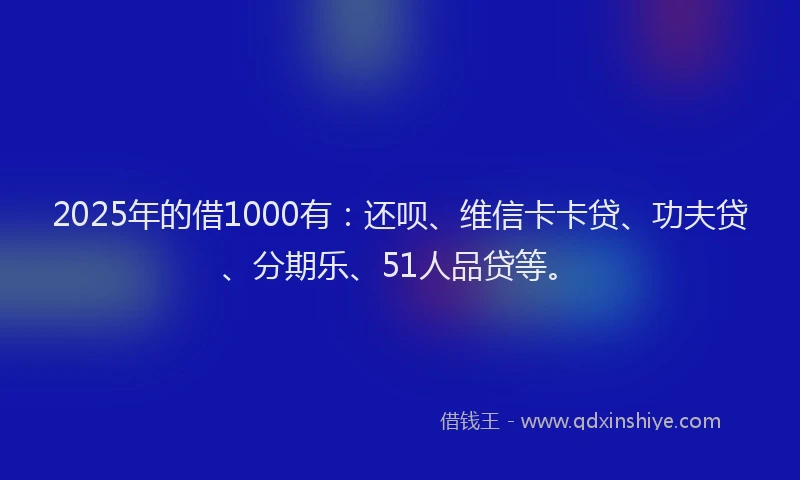 2025年的借1000有：还呗、维信卡卡贷、功夫贷、分期乐、51人品贷等。