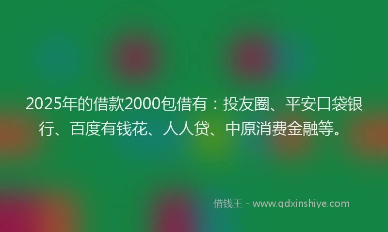2025年的借款2000包借有：投友圈、平安口袋银行、百度有钱花、人人贷、中原消费金融等。