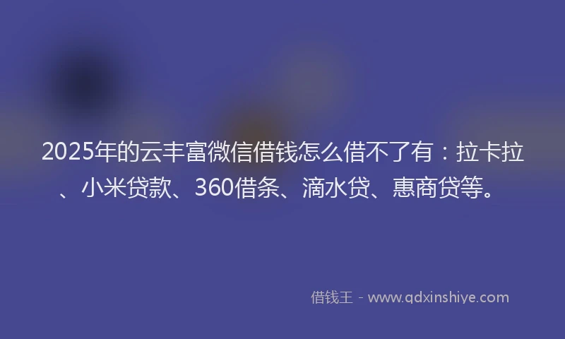 2025年的云丰富微信借钱怎么借不了有：拉卡拉、小米贷款、360借条、滴水贷、惠商贷等。