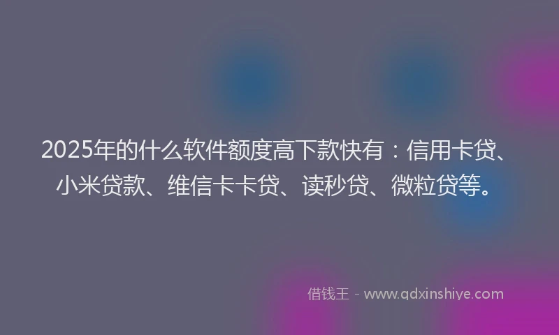 2025年的什么软件额度高下款快有：信用卡贷、小米贷款、维信卡卡贷、读秒贷、微粒贷等。