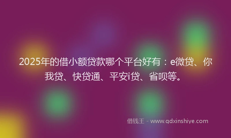 2025年的借小额贷款哪个平台好有：e微贷、你我贷、快贷通、平安i贷、省呗等。