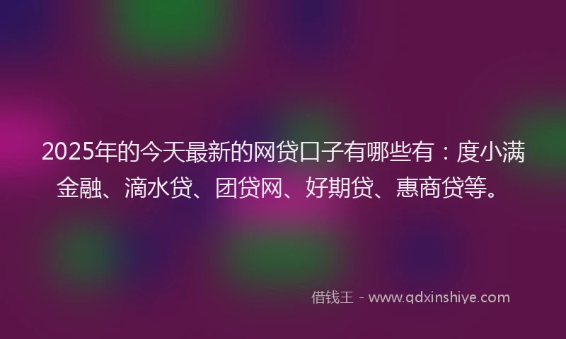 2025年的今天最新的网贷口子有哪些有：度小满金融、滴水贷、团贷网、好期贷、惠商贷等。