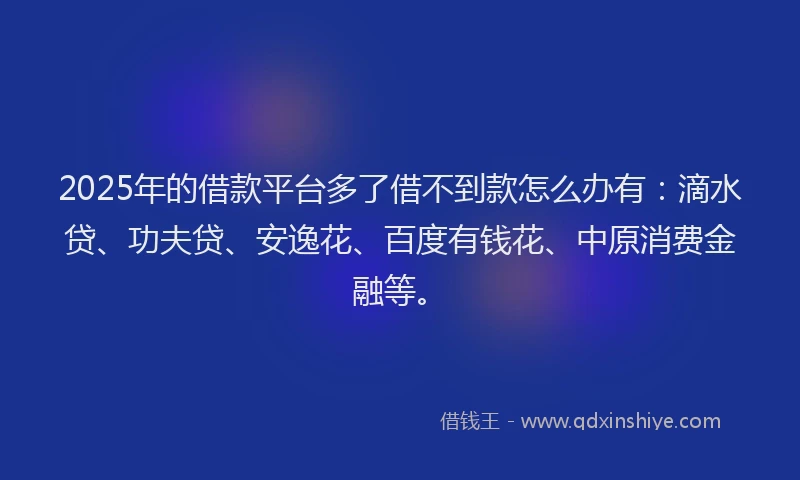 2025年的借款平台多了借不到款怎么办有：滴水贷、功夫贷、安逸花、百度有钱花、中原消费金融等。