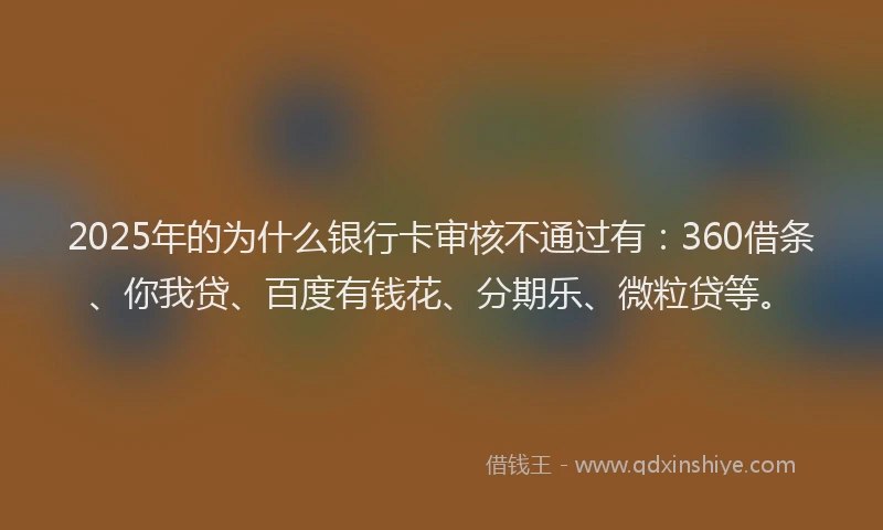 2025年的为什么银行卡审核不通过有：360借条、你我贷、百度有钱花、分期乐、微粒贷等。