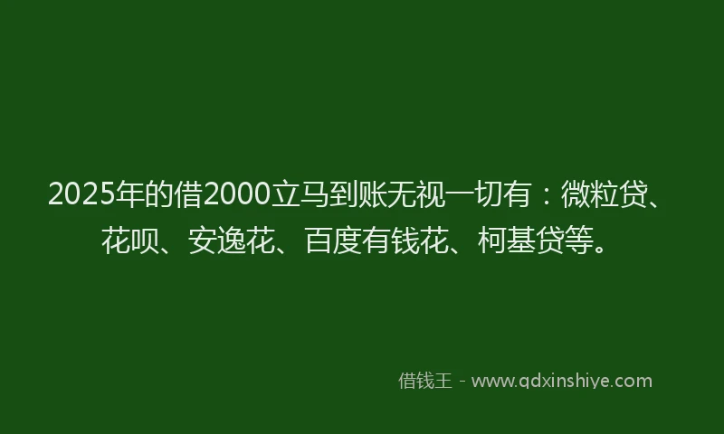 2025年的借2000立马到账无视一切有：微粒贷、花呗、安逸花、百度有钱花、柯基贷等。