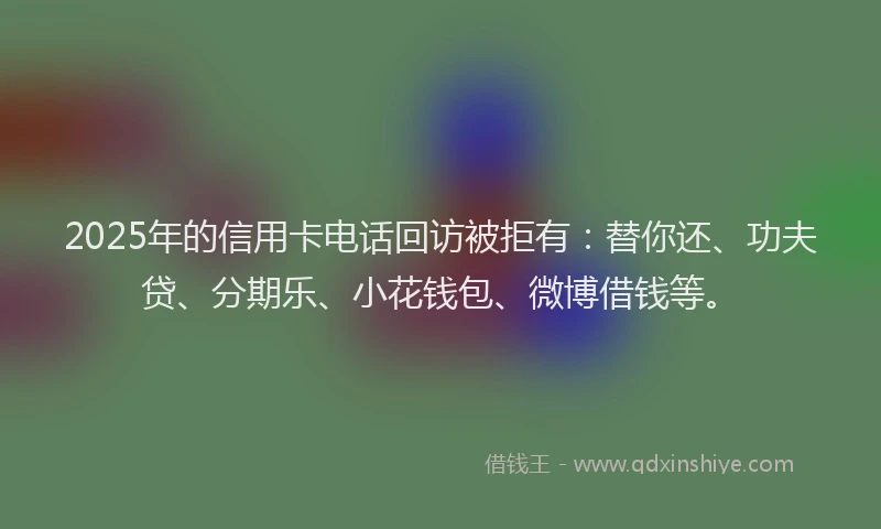 2025年的信用卡电话回访被拒有：替你还、功夫贷、分期乐、小花钱包、微博借钱等。