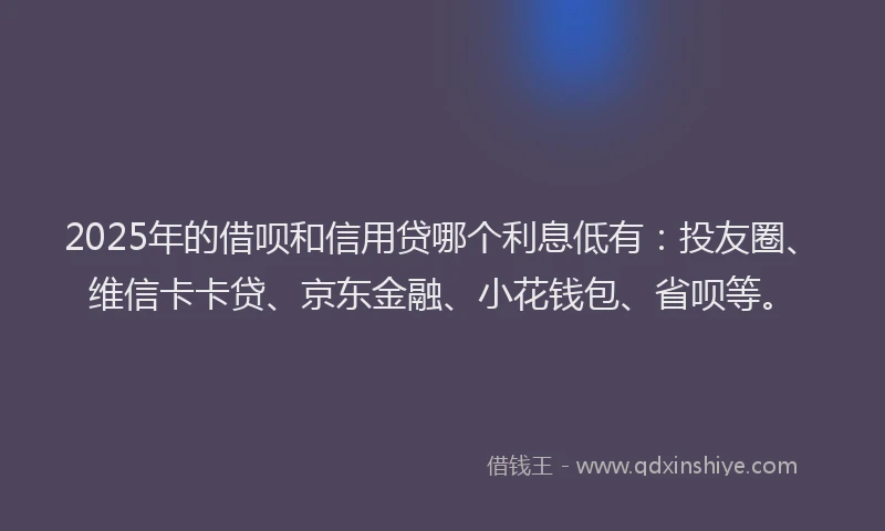 2025年的借呗和信用贷哪个利息低有：投友圈、维信卡卡贷、京东金融、小花钱包、省呗等。