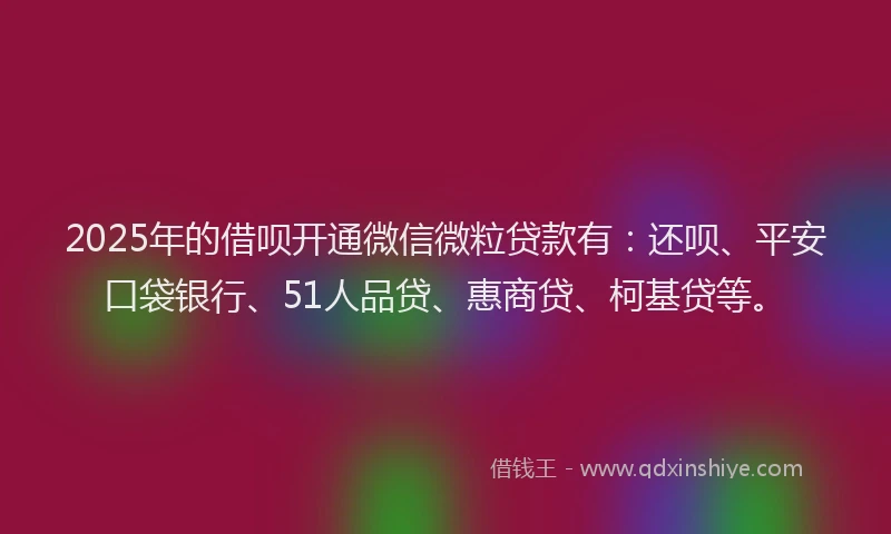 2025年的借呗开通微信微粒贷款有：还呗、平安口袋银行、51人品贷、惠商贷、柯基贷等。