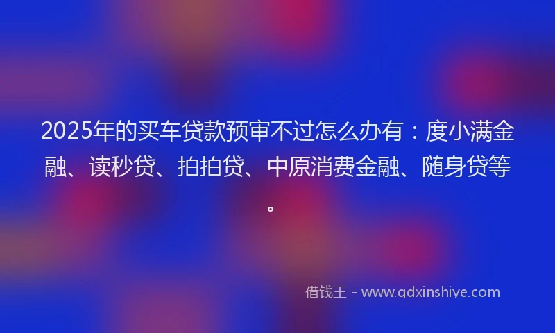 2025年的买车贷款预审不过怎么办有：度小满金融、读秒贷、拍拍贷、中原消费金融、随身贷等。