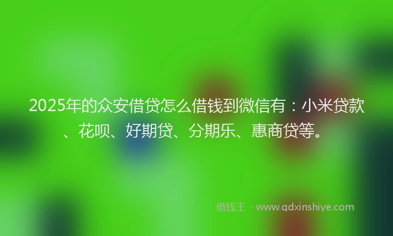 2025年的众安借贷怎么借钱到微信有：小米贷款、花呗、好期贷、分期乐、惠商贷等。