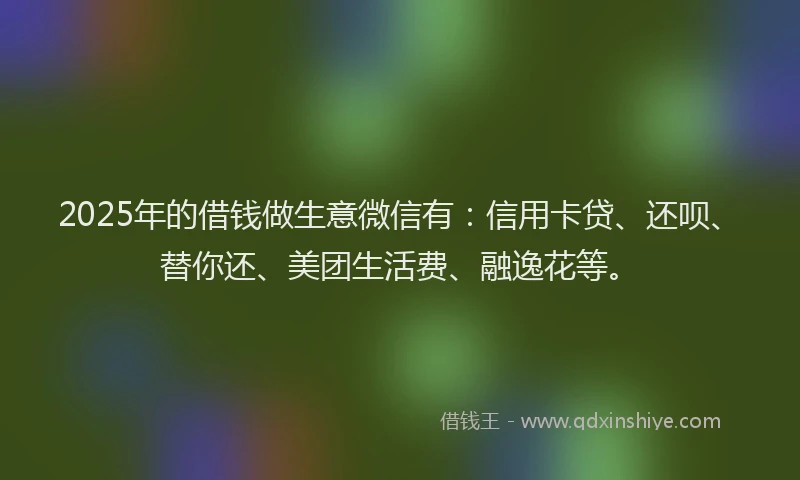 2025年的借钱做生意微信有：信用卡贷、还呗、替你还、美团生活费、融逸花等。