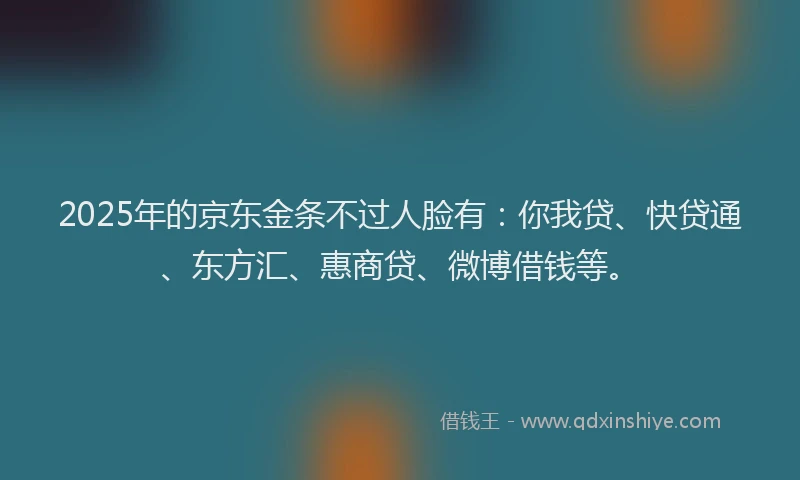 2025年的京东金条不过人脸有：你我贷、快贷通、东方汇、惠商贷、微博借钱等。
