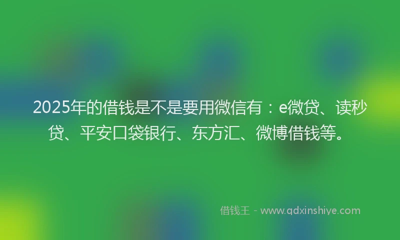 2025年的借钱是不是要用微信有：e微贷、读秒贷、平安口袋银行、东方汇、微博借钱等。