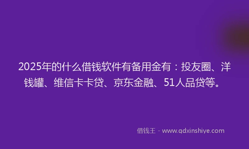 2025年的什么借钱软件有备用金有：投友圈、洋钱罐、维信卡卡贷、京东金融、51人品贷等。
