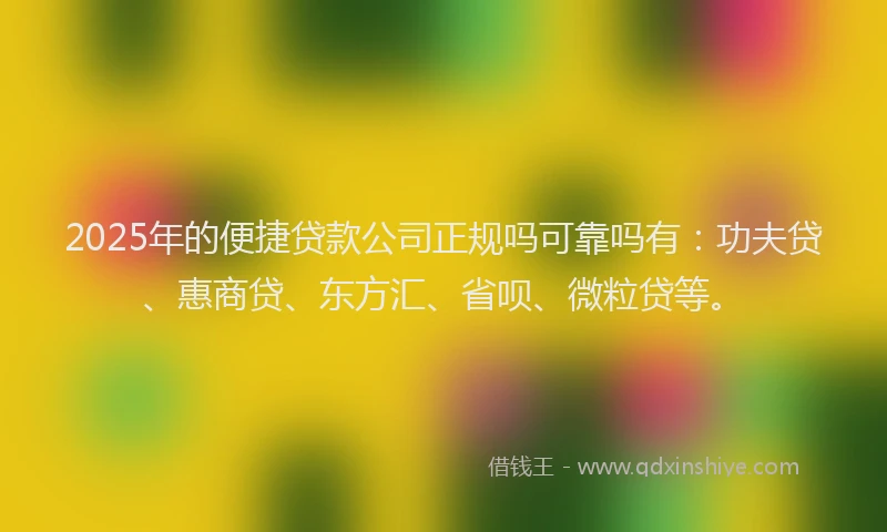 2025年的便捷贷款公司正规吗可靠吗有：功夫贷、惠商贷、东方汇、省呗、微粒贷等。