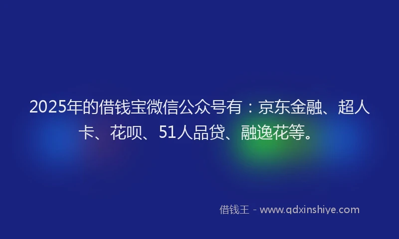 2025年的借钱宝微信公众号有：京东金融、超人卡、花呗、51人品贷、融逸花等。