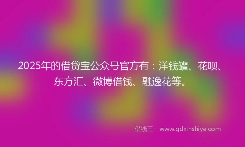 2025年的借贷宝公众号官方有：洋钱罐、花呗、东方汇、微博借钱、融逸花等。