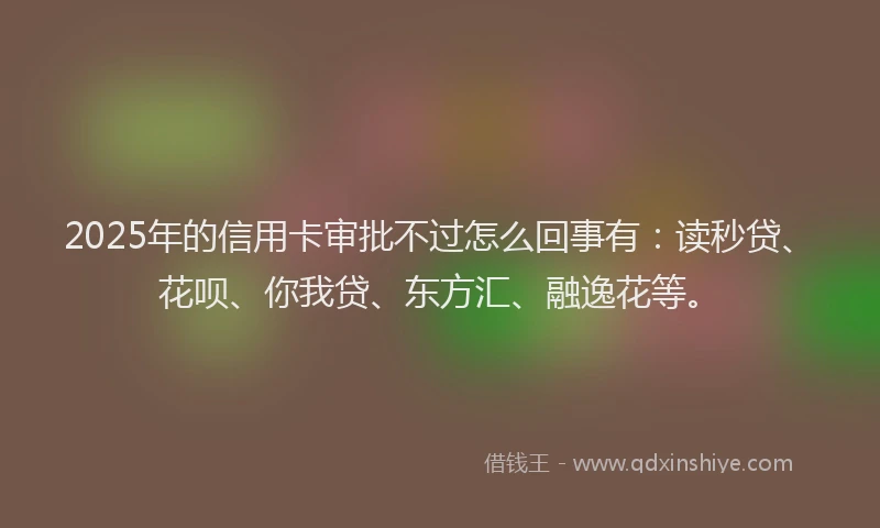 2025年的信用卡审批不过怎么回事有：读秒贷、花呗、你我贷、东方汇、融逸花等。