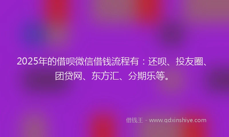 2025年的借呗微信借钱流程有：还呗、投友圈、团贷网、东方汇、分期乐等。