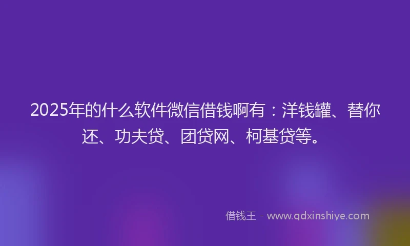 2025年的什么软件微信借钱啊有：洋钱罐、替你还、功夫贷、团贷网、柯基贷等。