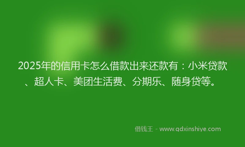 2025年的信用卡怎么借款出来还款有：小米贷款、超人卡、美团生活费、分期乐、随身贷等。