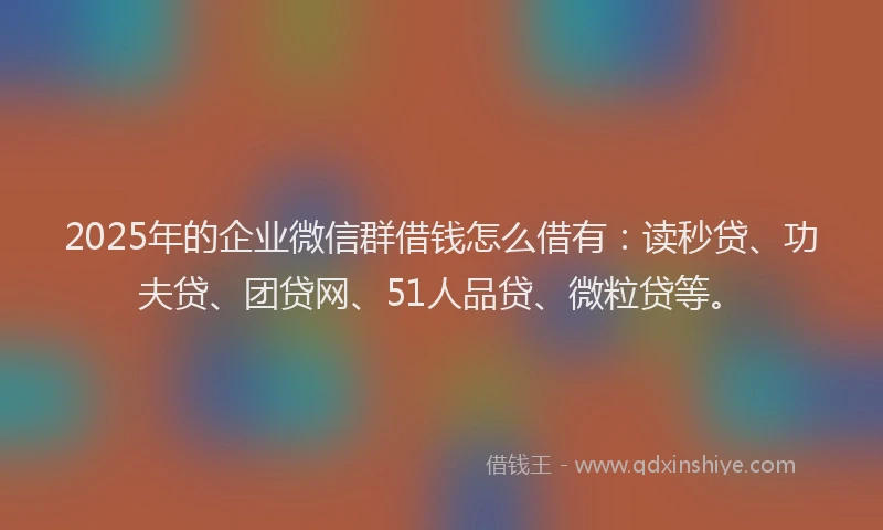 2025年的企业微信群借钱怎么借有：读秒贷、功夫贷、团贷网、51人品贷、微粒贷等。