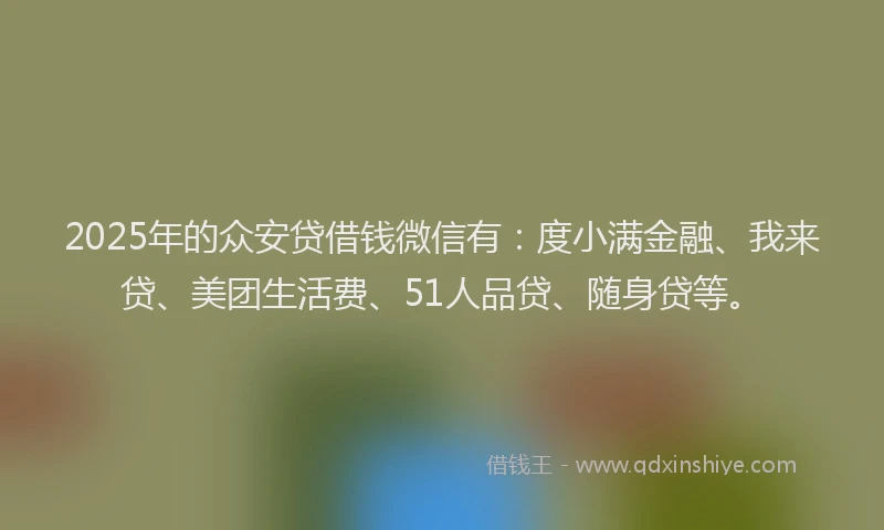 2025年的众安贷借钱微信有：度小满金融、我来贷、美团生活费、51人品贷、随身贷等。