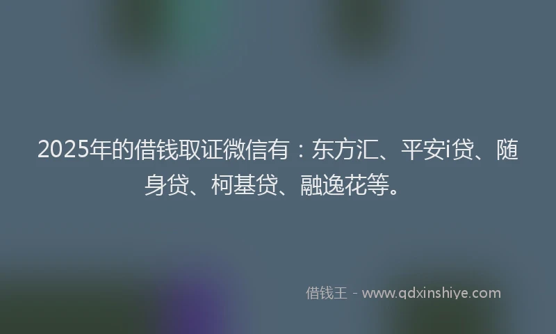 2025年的借钱取证微信有：东方汇、平安i贷、随身贷、柯基贷、融逸花等。