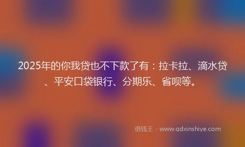 2025年的你我贷也不下款了有：拉卡拉、滴水贷、平安口袋银行、分期乐、省呗等。