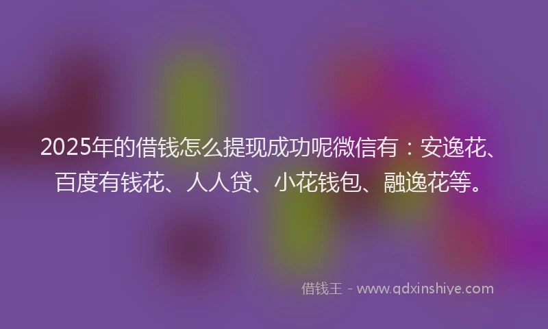 2025年的借钱怎么提现成功呢微信有：安逸花、百度有钱花、人人贷、小花钱包、融逸花等。