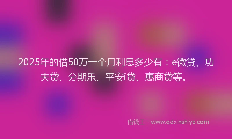 2025年的借50万一个月利息多少有：e微贷、功夫贷、分期乐、平安i贷、惠商贷等。
