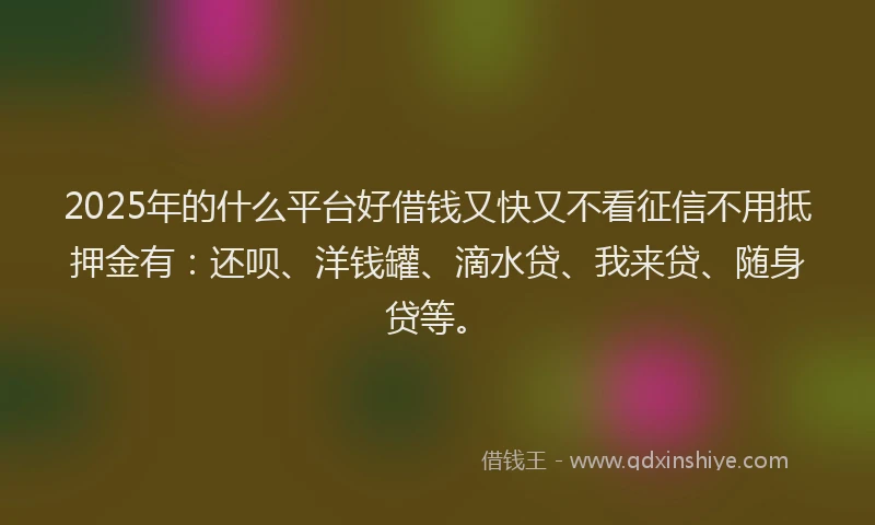2025年的什么平台好借钱又快又不看征信不用抵押金有：还呗、洋钱罐、滴水贷、我来贷、随身贷等。
